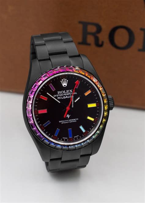 rolex milgauss rainbow mk1|rolex milgauss black diamond.